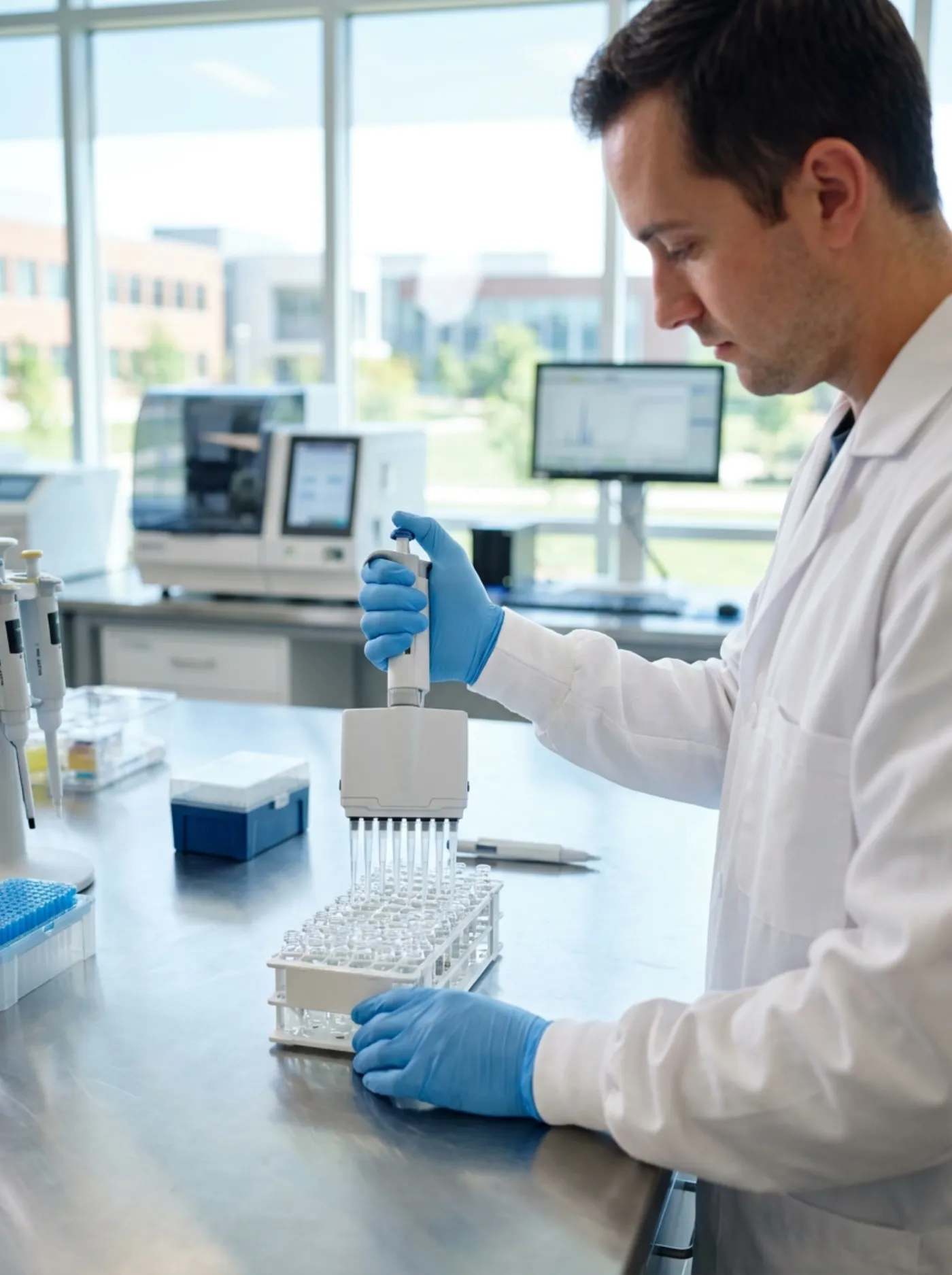 Laboratory technician testing a sample